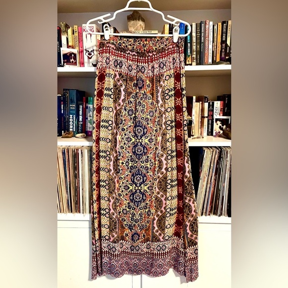 Blue Rain Dresses & Skirts - Francesca’s Blue Rain Boho Maxi Skirt Size M–Multicolor Paisley Print Side Slits